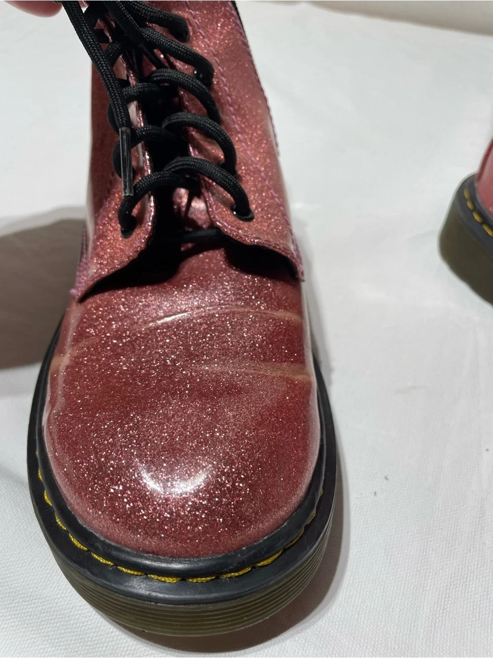 Girl's Dr Martens 1460 Junior Pink Glitter Lace Up Side Zip Combat Boots Size 5